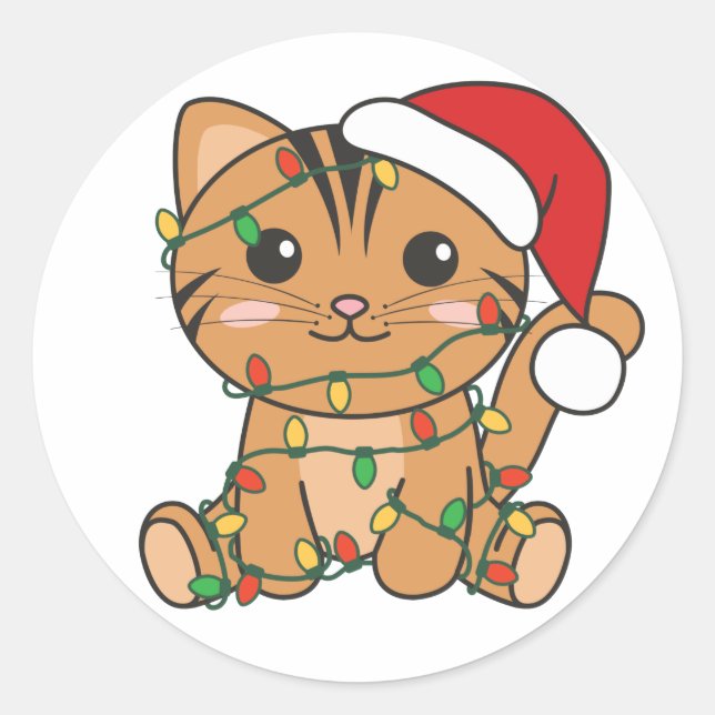 Adesivo Redondo Gato Natal Animais de inverno Gatos Ruas redondas  (Frente)