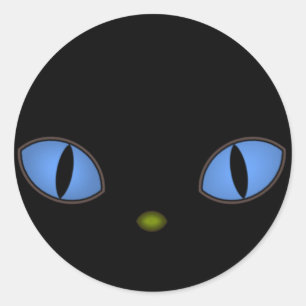 Adesivo Redondo Gato Negro Com Olhos Azuis Grandes