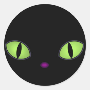 Adesivo Redondo Gato Negro Com Olhos Verdes Grandes