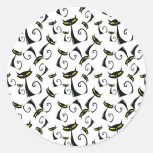 Adesivo Redondo Gato Negro com Padrão de Halloween de Olhos Amare