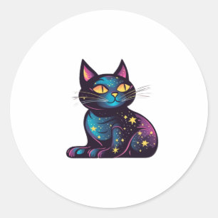 Adesivo Redondo Gato Negro das Estrelas