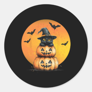Adesivo Redondo Gato Negro de Halloween Gato Assustado Gato Irrita