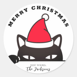 Adesivo Redondo Gato Negro de Natal engraçado