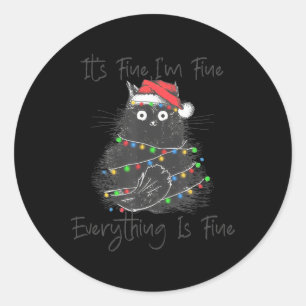 Adesivo Redondo Gato Negro de Natal Está bem Estou bem Tudo