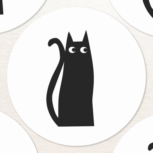 Adesivo Redondo Gato Negro Divertido (Fun black cat sticker or envelope seal)