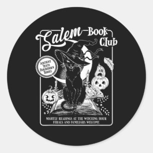 Adesivo Redondo Gato Negro do Clube de Bruxas Bookish Retro Hallow