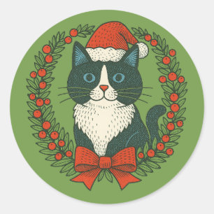 Adesivo Redondo Gato Negro e Branco, Natal para Papais noeis