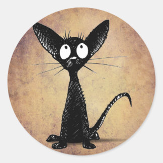 Adesivo Redondo Gato Negro Engraçado
