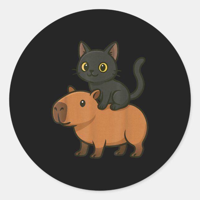 Adesivo Redondo Gato Negro Engraçado Amante de os animais Capybara (Frente)