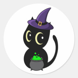 Adesivo Redondo Gato Negro engraçado é uma bruxa