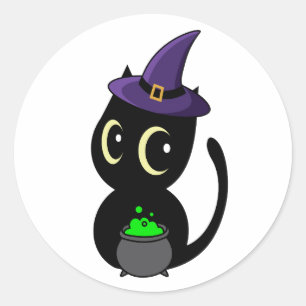 Adesivo Redondo Gato Negro engraçado é uma bruxa