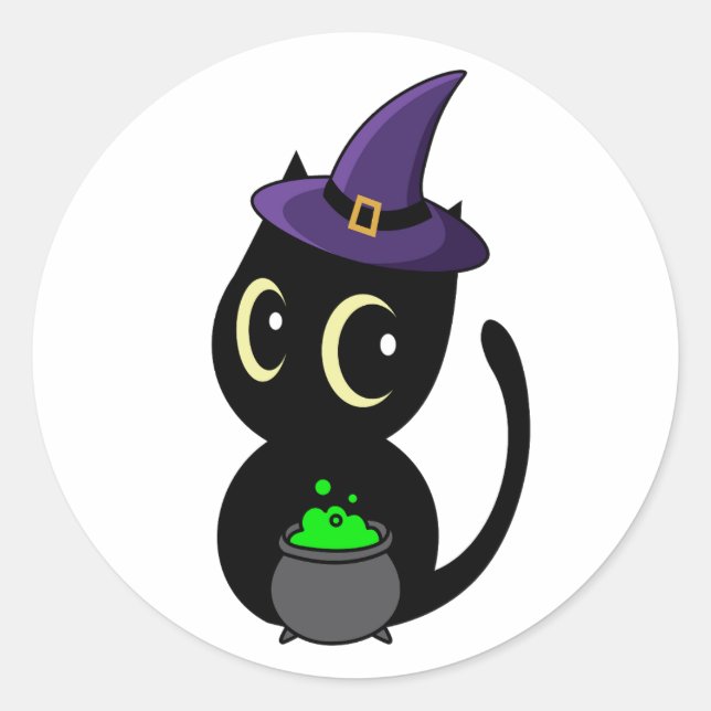 Adesivo Redondo Gato Negro engraçado é uma bruxa (Frente)