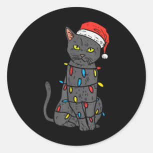 Adesivo Redondo Gato Negro Engraçado Feliz Natal Feliz Homens Engr