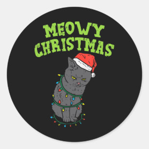 Adesivo Redondo Gato Negro Engraçado Feliz Natal Gato Homens Engra