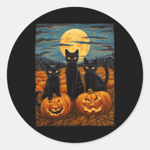 Adesivo Redondo Gato Negro Halloween Gata Amada Noite Estrelada Ga