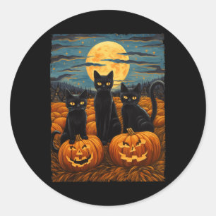 Adesivo Redondo Gato Negro Halloween Gata Amada Noite Estrelada Ga
