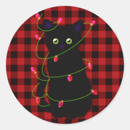 Adesivo Redondo Gato negro | Meowy Christmas | luz estrelada