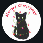 Adesivo Redondo Gato negro | Meowy Christmas | Luzes cintilantes<br><div class="desc">Feliz Natal! - Gato preto giro com luzes vermelhas e verdes cintilantes de Natal - personalizável! E design transferível!</div>