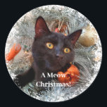 Adesivo Redondo Gato Negro, Natal<br><div class="desc">Personalize este "Black Cat,  Christmas Classic Round Sticker" para adicionar um toque especial. Para mais personalização,  clique no link "Personalizar" e use nossa ferramenta design para modificar este modelo.</div>