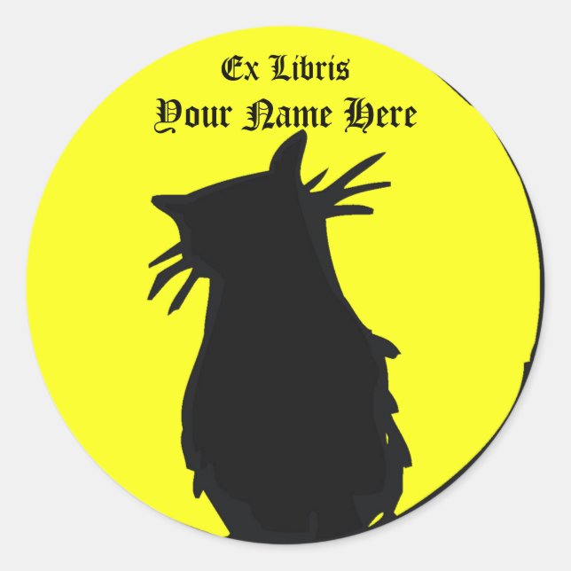 Adesivo Redondo Gato Negro no Vinheta da Placa de Lua (Frente)