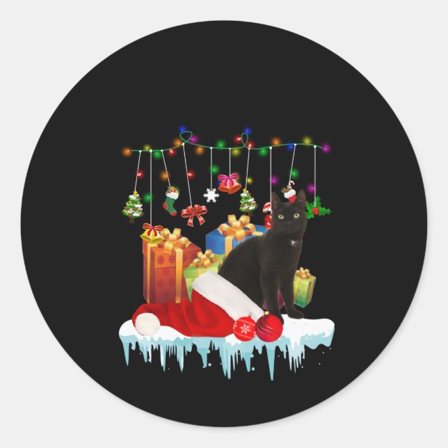 Adesivo Redondo Gato Negro presente do meu Natal (Frente)