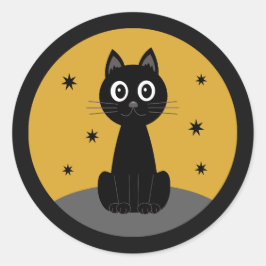 Adesivo Redondo Gato negro sentado viendo las estrellas