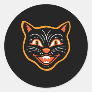Adesivo Redondo Gato Negro Vintage Halloween
