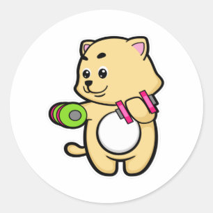 Adesivo Redondo Gato no Biceps treinando com Dumbbells