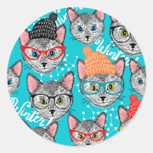 Adesivo Redondo Gato no chapéu