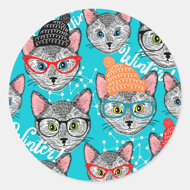 Adesivo Redondo Gato no chapéu (Frente)