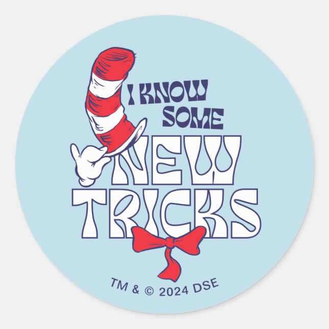 Adesivo Redondo Gato no Chapéu | Eu Sei Alguns Truques Novos (Frente)