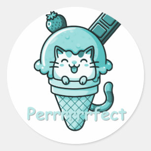Adesivo Redondo Gato no Cone Perfect Teal