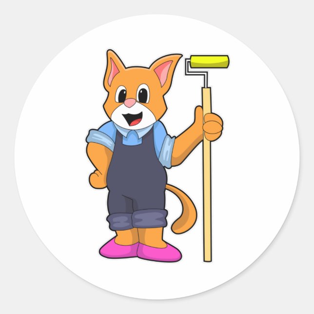 Adesivo Redondo Gato no Wallpapering com cilindro de pressão (Frente)