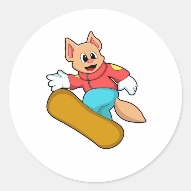 Adesivo Redondo Gato nos esportes de snowboard (Frente)