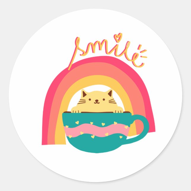 Adesivo Redondo Gato numa caneca (Frente)