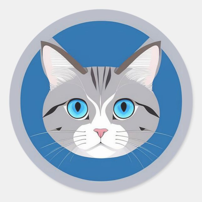 Adesivo Redondo 🐾 Gato Olhos Azuis Calmo Pet Minimalista  (Frente)