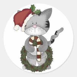 Adesivo Redondo Gato Papai Noel do Natal