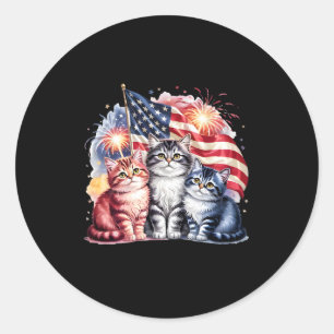 Adesivo Redondo Gato Patriótico América Gatos Bandeira EUA Fogos 4