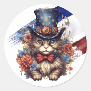 Adesivo Redondo Gato Patriótico Americano