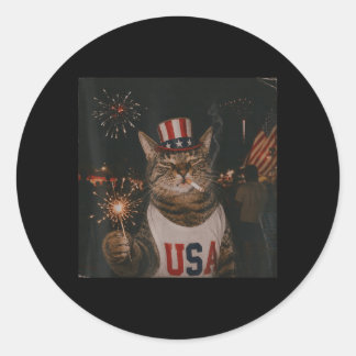 Adesivo Redondo Gato Patriótico Engraçado Vintage 4 de Julho 250 A