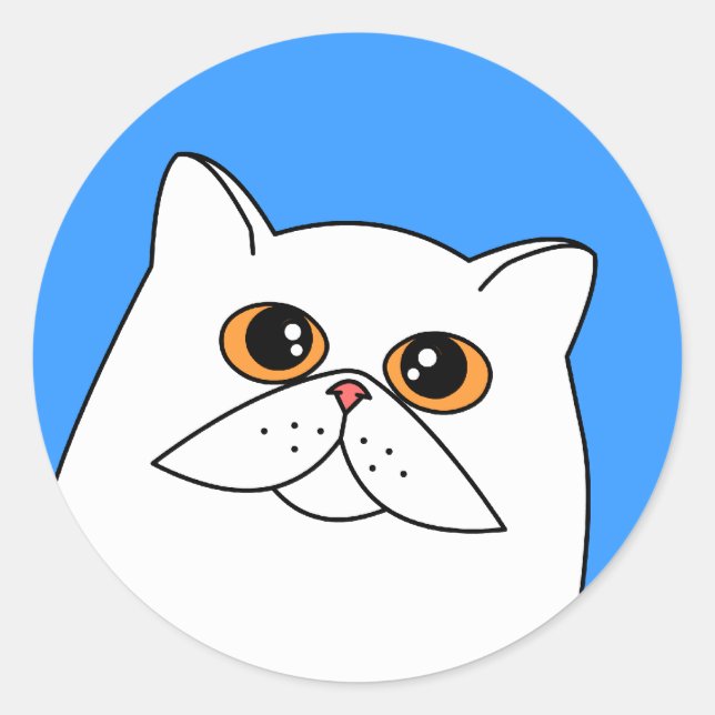 Adesivo Redondo Gato Persa Branco com Olhos Laranja (Frente)
