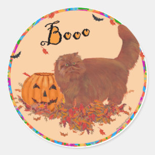 Adesivo Redondo Gato Persa Vermelho Halloween