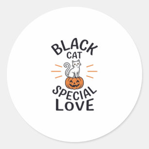 Adesivo Redondo Gato Preto Amor Especial Design de Vetor de Gato d