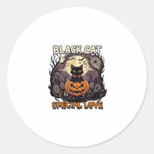 Adesivo Redondo Gato Preto Amor Especial Halloween Abóbora Lua Che
