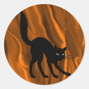 Adesivo Redondo Gato Preto Assustador com Halloween Archado