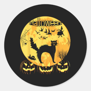 Adesivo Redondo Gato Preto Assustador Com Olhos Luz Halloween