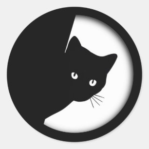 Adesivo Redondo Gato Preto Astuto