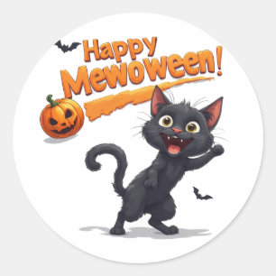 Adesivo Redondo Gato Preto Atrás da Abóbora Halloween 🎃
