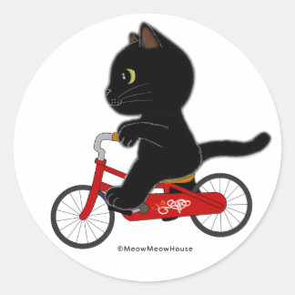 Adesivo Redondo Gato Preto Bicicleta