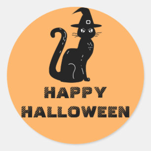 Adesivo Redondo Gato preto bonito em crianças de Halloween